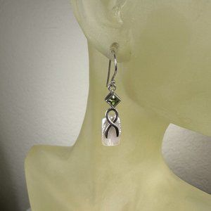 NWOT Real Silver Genuine Pearl & Genuine Peridot Dangling Earrings
